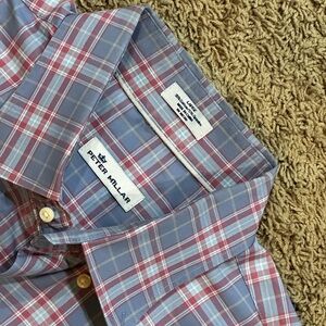 Peter Millar Men's Casual Plaid Shirt in Blue and Red